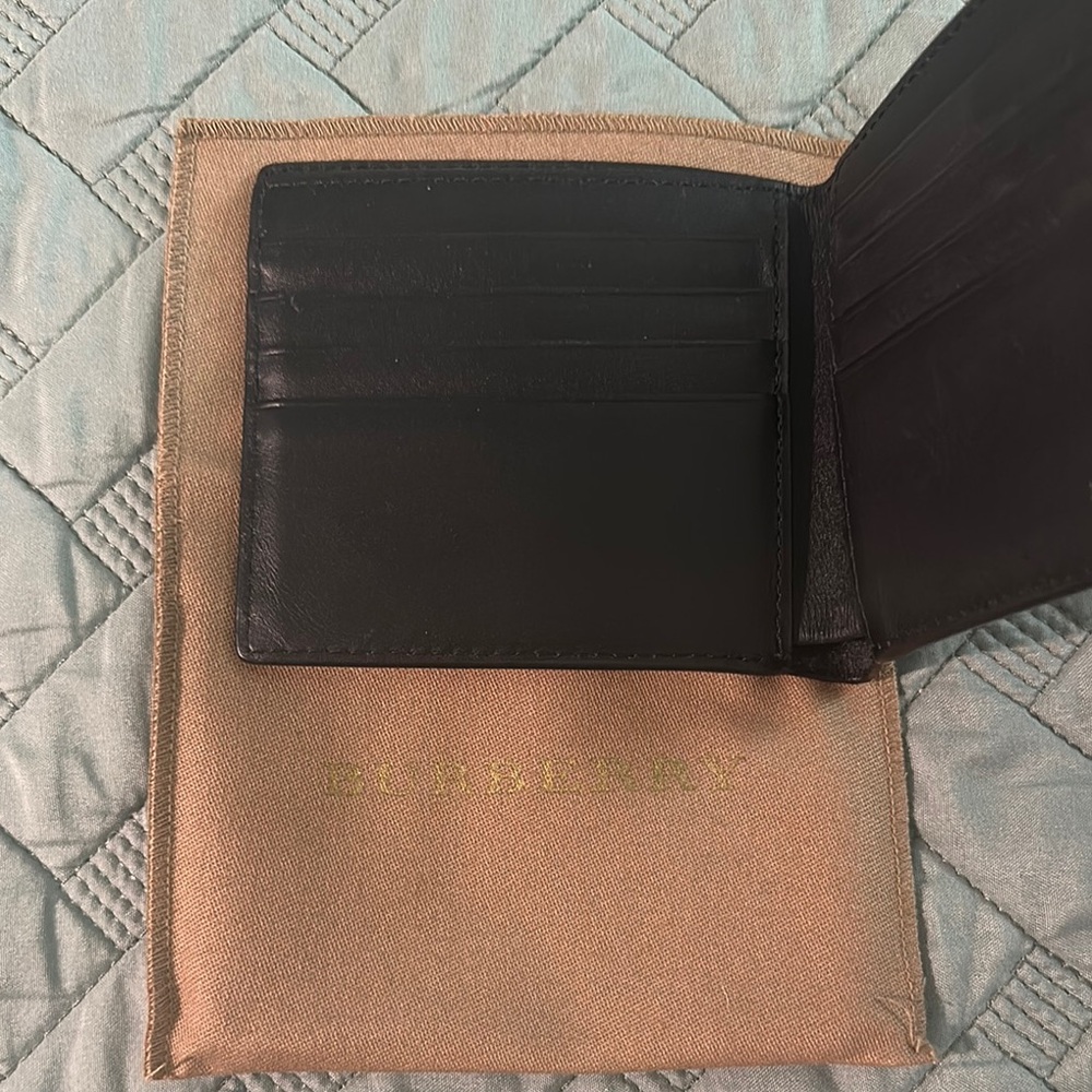 Burberry Black & Blue Leather Check Bifold Wallet (Never Used) - Picture 4 of 5